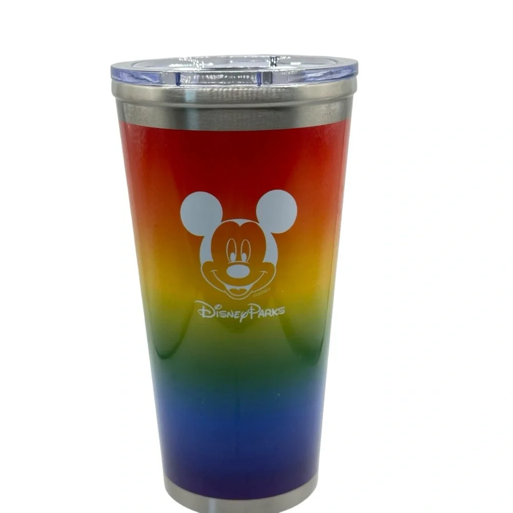 Disney Parks Pride Mickey Rainbow Stainless Steel Travel Tumbler NEW w/Strap